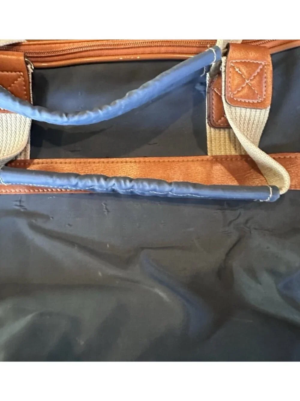 Vintage Allyn St George Navy & Brown Travel Tote Luggage Bag 1980's